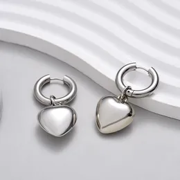 Hoop Earrings Fashion Stainless Steel Heart Pendant For Women Statement Solid Circel Gold Silver Black Color Jewelry