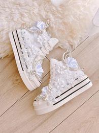 Casual Shoes Thick Soled Lace Up Canvas Women Version Fairy Crystal White Versatile Height Increasing Sports