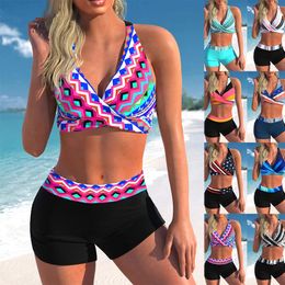 Summer High Quality Bikini Colorful Pattern Printed Womens Sexy Backless Vacation Fashion Beach Swimsuit S5XL 240411