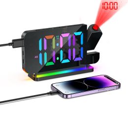 Clocks ORIA Projection Alarm Clock Newest Mirror Alarm Clocks RGB Digital Clock 7inch with 10 Colour Nightlight for Home Bedrooms