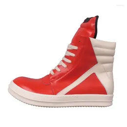 Boots Rmk Owews Men Women Ankle Men's Sneaker Wide Shoeslace Cowhide Basket Triangle High-top Unisex Zipper Red