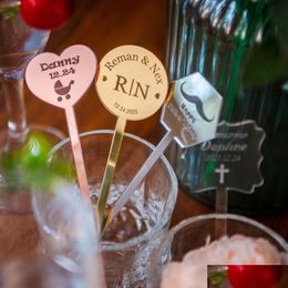 Other Festive Party Supplies Personalised Engraving Bar Stir Sticks Swizzle Bachelor Customised Acrylic Nameplate Baby Sh Homefavor Dhmc5