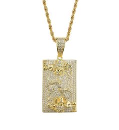 hip hop card K diamonds pendant necklaces for men women western luxury skeleton king necklace real gold plated copper zircons jewe2572728