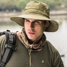 Bucket Hat for Men Solid Colour Big Brim Fishing Cap Waterproof Outdoor Camping Hiking Fisherman Hat Gorra Couple Anti-UV Sun Cap 240425