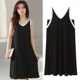 Women's Sleepwear Black Modal Vest Lingerie Loose Elastic Home Wear Summer Solid Colour 3XL 4XL Suspender Nightgowns Casual Nightdress