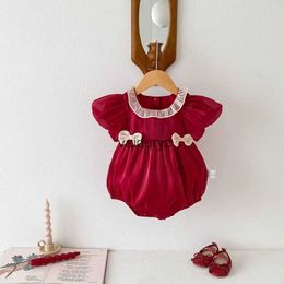 Rompers 0-2Y Girls Clothes 100 Days Baby Girls Bodysuit Lace Collar Infant Clothing Princess One Piece H240429