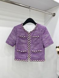 Milan Runway Women's Jackets 2024 New Spring O Neck Short Sleeve Brand Same Style Coats Designer Tops 0426-14