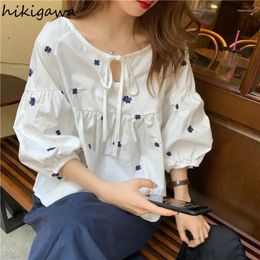 Work Dresses Two Piece Sets Women's Clothing Embroidery Loose White Shirt High Waist Skirt Outfits Roupas Femme Casual Fashion Summer Set