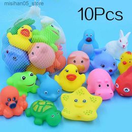 Sand Play Water Fun 10 pieces/set of cute animal swimming water toys childrens soft rubber float squeezing sound bathtub baby Q240426