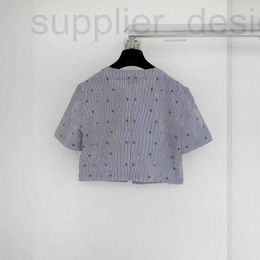 Women's T-Shirt designer Shenzhen Nanyou Huo~24 Spring/Summer New Product Grey Camellia Flower Diamond Button Flip Collar Short Sleeve Shirt Top 76RJ