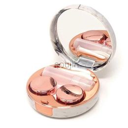 Contact Lens Accessories Marble Pattern Contact Lens Box Round High-end Colour Contact Lens Care Water Box Colour Contact Len Double Box Storage Mirror Box d240426