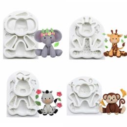 Moulds Monkey Giraffe Elephant Zebra Silicone Sugarcraft Mold Resin Tools Cupcake Cute Animal Baking Mould Fondant Cake Decorating Tool