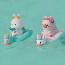 Sand Play Water Fun Childrens Water Game Chain Rabbit Cute Pig Swimming Circle Clock Rowing Baby Bathroom Shower Interactive Toy Q240426