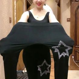 Carpets 100kg Extra Fat Women Leggings High-waist Diamond Pants High Stretch Capris Anti-pilling Density Bottom Legging