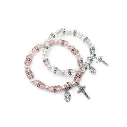 Beaded 3-color retro Catholic Jesus Cross Charm Bracelet Crystal Beads Elastic Mens Jewellery Religious Gift