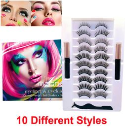 Upgrade Magnetic Eyelashes with Eyeliner 10 Pairs 3D 5D Soft Eye Lashes 2 Tubes Liquid Eyeliner Makeup Glue Natural Look Reus4810424