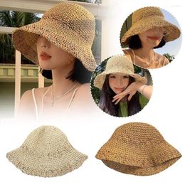 Berets Beach Hats Adults Female Sunscreen Cap Simple Women Straw Summer Sun For Lady Folding Bow Travel Caps Femal E0V4