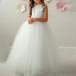 Girl Dresses Children's Wedding Dress Sleeveless Backless Beaded Girl's Birthday Performance Fluffy Long