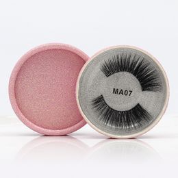 1 Pair/box Natural 100% Pure Handmade Faux Silk Protein Eyelashes Transparent stem 3D Fake Eye Lashes with Pink Gift Box