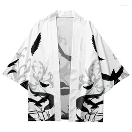 Ethnic Clothing Traditional Kimono Japanese Streetwear Women Men Shirts Samurai Tops 2024 Fashion Crow Print Cardigan Haori Beach Yukata