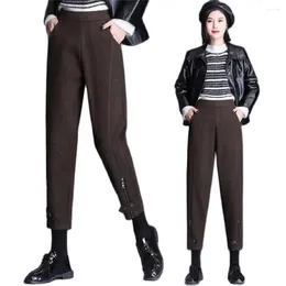 Women's Pants 2024 High Waist Harem Trousers Ladies Cotton Black Blue Clothing Thick Woollen Fashion Casual Office Lady