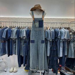 Women's Jeans Contrast Denim Overalls Women Summer Korean Fashion High Waist Slim Loose Causal Wide Leg Cargo Pants Clothing