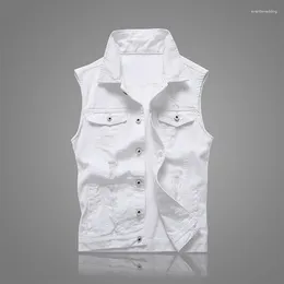 Men's Vests Summer Mens Ripped Denim Vest Male Tank Top Washed Jeans Waistcoat Man Retro Cowboy Hip Hop White Sleeveless Jacket