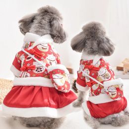 Parkas Chinese Tradition Pet Couple Jumpsuit And Dress Girl Boy Dog Winter New Year Red Outfit Holiday Party Costumes Outfit S 3XL Pugs