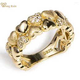 Cluster Rings Wong Rain 18K Gold Plated 925 Sterling Silver Lab Sapphire Gemstone Love Heart Ring For Women Wedding Party Fine Jewelry Band
