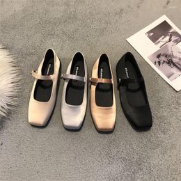 Casual Shoes 2024 Spring Women Shallow Flat Fashion Silk Square Toe Ladies Ballet Soft Mary Jane Retro