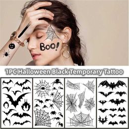 Tattoo Transfer 1PC Black Bat and Spiderweb Body Art Stickers Spooky Halloween Party Props Temporary Tattoos 240426