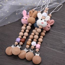 Accessories Baby Cartoon Animal Beech Teether Pacifier Chain Handmade Wood Teether Chain Pacifier Clips Nipple Clip Teething Chew Toys