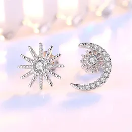 Stud Earrings 925 Silver Plated Zircon Star Moon For Women Girls Cute Elegant Birthday Gifts Jewelry Pendientes Brincos E058