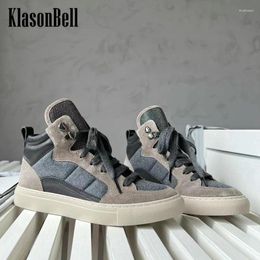 Casual Shoes 11.22 KlasonBell Women's High-Top Genuine Leather Contrast Colour Bead Chains Lace-Up Sneakers