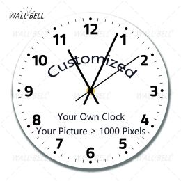 Clocks Custom Your Own Round Wall Clock Silent Non Ticking Wall Watch Customise Clocks Personalised DIY Wooden Clock Home Decor WB089