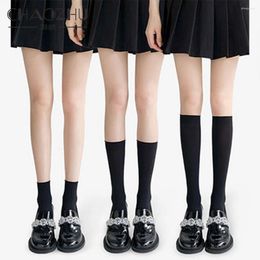 Women Socks CHAOZHU 50D Nylon Thin Black White Summer Spring Crystal JK Cosplay Japanese High School Uniform Knee Long Sock