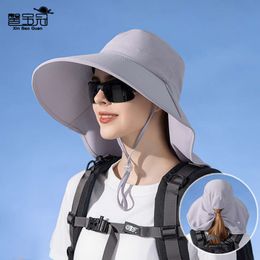 8112 Large Brimmed Shawl Sun Hat, Fisherman Hat, Fashionable Sun Hat, Summer Outdoor Hat with Ponytail Hole, Children