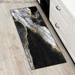 Carpet Kitchen carpet luxurious black gold marble ink pattern entrance door mat bedroom living room non slip long strip Q240426