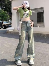 Women's Jeans Yellow Mud Dyed Star Wide Leg For Women With Loose Design Straight Tube High Waist And A Slimming Draping Feeling
