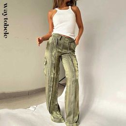 Women's Two Piece Pants Waytobele 2 Piece Set Women Summer Casual Solid Suspender Slveless Vest Slim Top Loose With Pockets Glitter Cargo Pants Sets Y240426