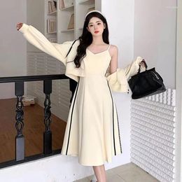 Work Dresses 2 Pieces Slip Dress Suits Braces Skirts For Women Hoodies Korean Clothing Outerwear Retro Y2k Tracksuit Oversized Long