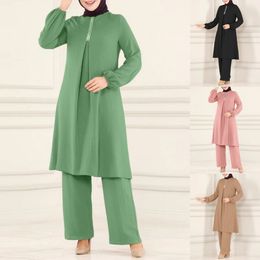 Women's spring and autumn new fashion solid colour elegant long-sleeved shirt loose wide leg trousers Middle East Arab suit