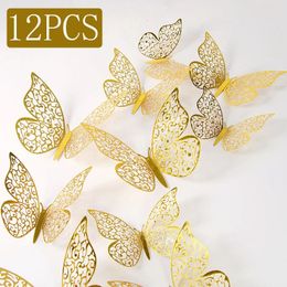 12Pcs Fashion 3D Hollow Butterfly Creative Wall Sticker For DIY Stickers Modern Art Home Decorations Gift 240418