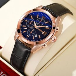 Wristwatches SYNOKE Watch For Men Alloy Case Leather Strap Luminous Quartz Wristwatch Analogue Dial Waterproof