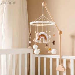 788K Mobiles# Baby Bed Bell Hanging Toy 0-12 Months Newborn Wooden Mobile Music Box Rattle Toy Crib Holder Bracket Infant Bed Bell Accessories d240426