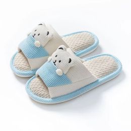 Slippers sandals spring autumn summer cute and classic cotton woven slippers cute little bear ladies home bedroom slippers casual and comfortable sandals T1