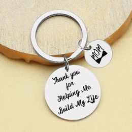Keychains 2024 Mother's Day Keychain Thank You Helping Me Bulid My Life Key Chains Stainless Steel Pendant Keyring Gift For Mom And Dad