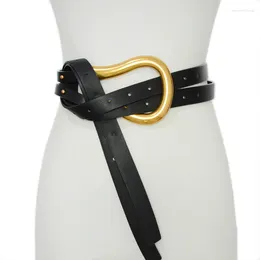 Belts Design Green Fashion Large Horseshoe Buckle Casual Double Metal Decorative Arc Streamline Long Leather Belt Thin Waist Seal