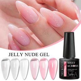 Nail Polish MEET ACROSS 7ml Nude Jelly Gel Nail Polish Transparent Varnishes 12 Colors Semi Permanent Soak Off UV Gel Nail Art For Manicure Y240425