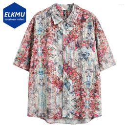 Men's Casual Shirts Vintage Flower Men Summer Loose Button Up Blouse Harajuku Streetwear Y2K Tops Unisex